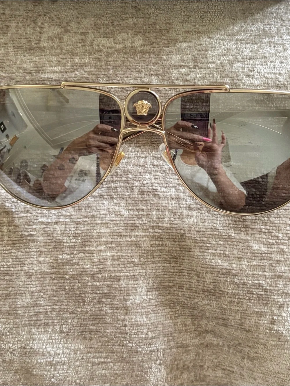 Versace Unisex Gold Frame Aviator Sunglasses with Grey Lenses